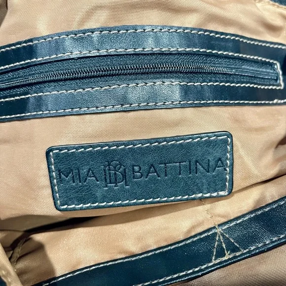 Leather Mia Battina LEATHER bag, black, approx 10”H x 14”W - Picture 3 of 7